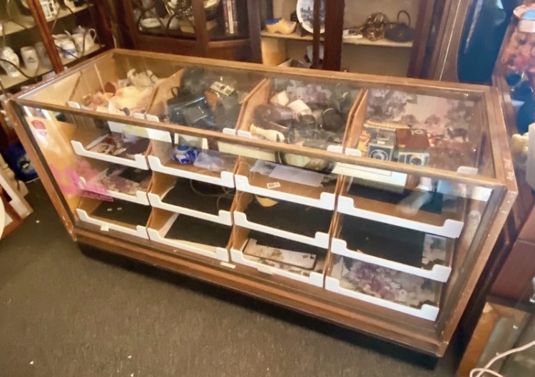 Lot 170: 1940s/50s CWS Haberdashery Shop Counter Cabinet — Glass Display & Drawers