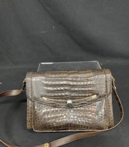Lot 163: 1950s Crocodile Skin Handbag