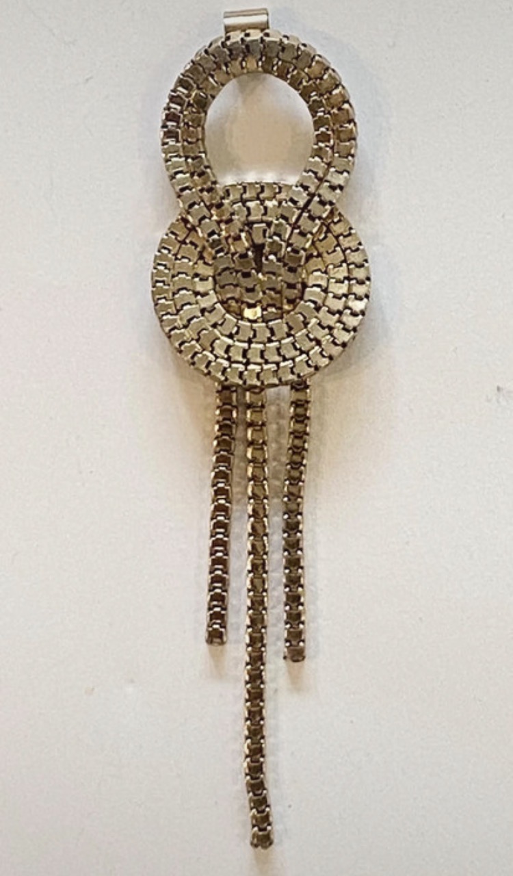 Lot 108: 1970s Gold Mesh Tassel Statement Pendant — Boho Retro Design