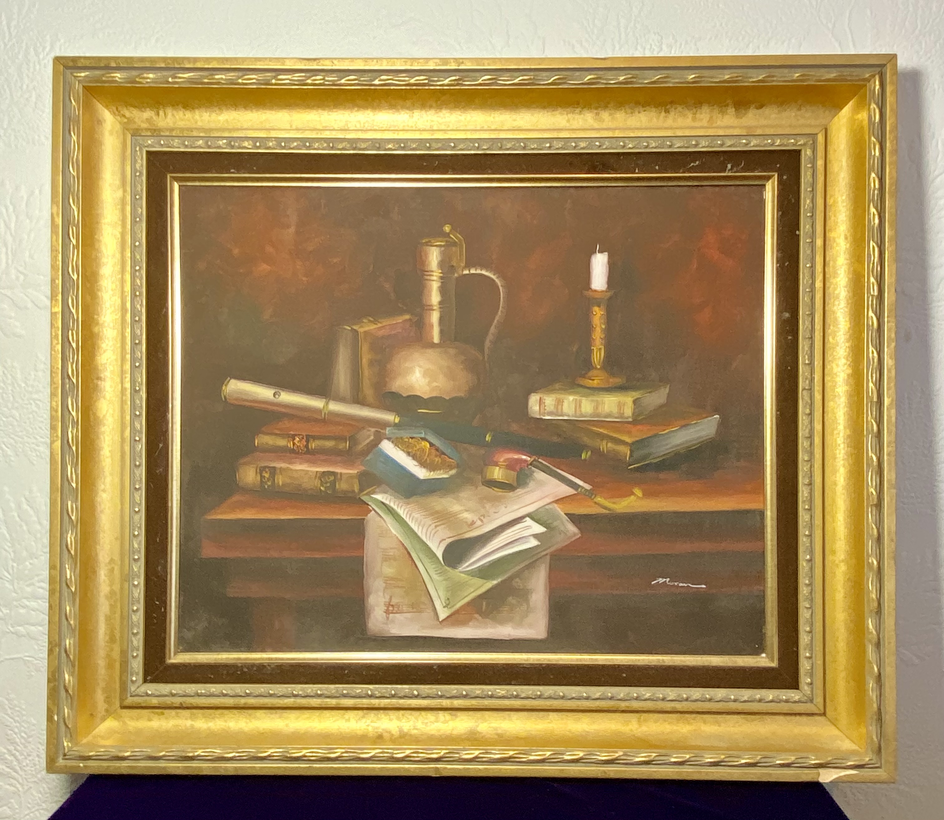 Lot 203: 1970s Signed Moran Oil Painting — Dutch Old Master Style Still Life
