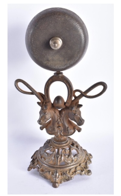 Lot 029: Antique Cast Iron Equestrian Horse and Jockey Hat Bell