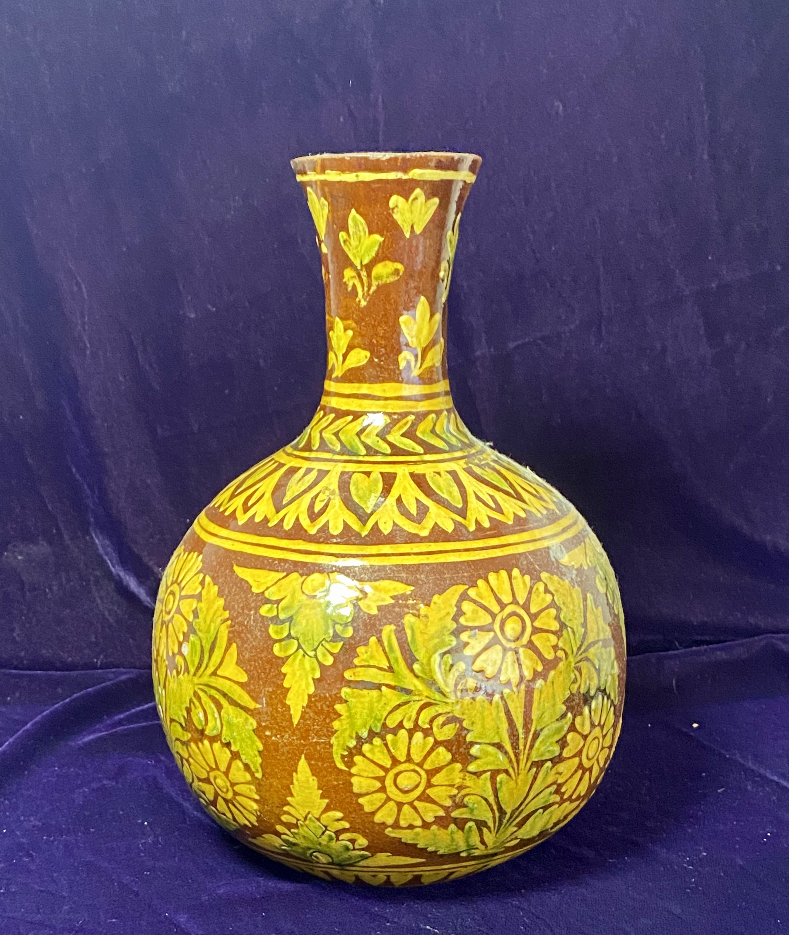 Lot 065: Antique Persian Slip Decorated Enamelled Pottery Vessel