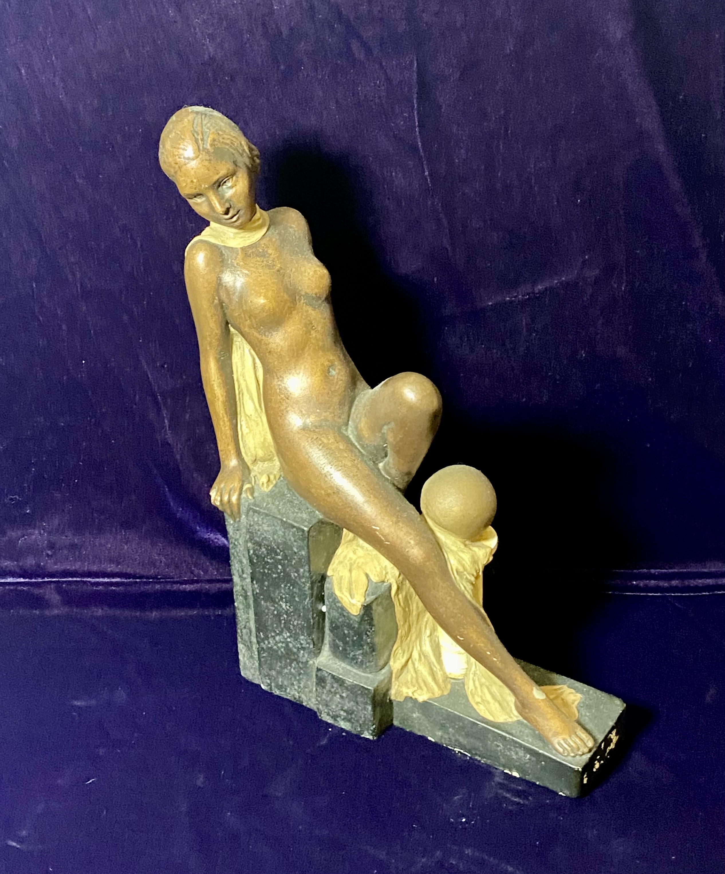 Lot 048: Art Deco Chalkware Bookend — Seated Female Nude