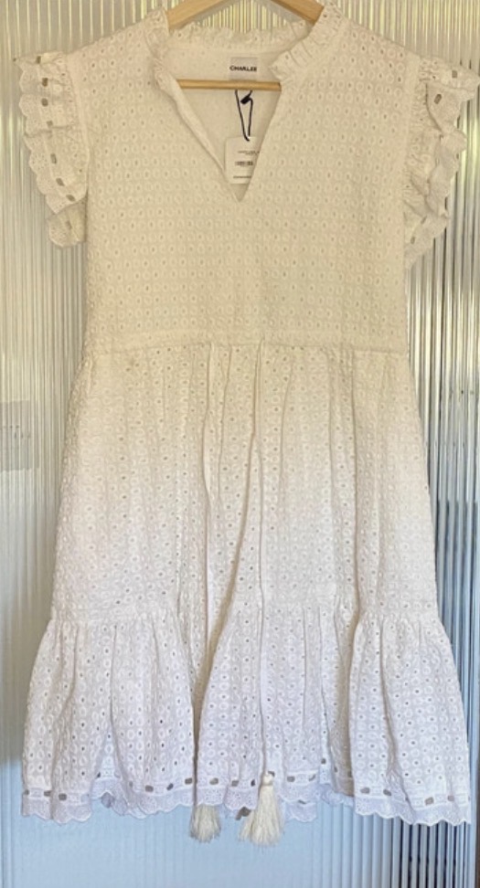 Lot 177: Charlee by Charleston Shoe Co Garrott Dress — White Eyelet Broderie Mini, Size S