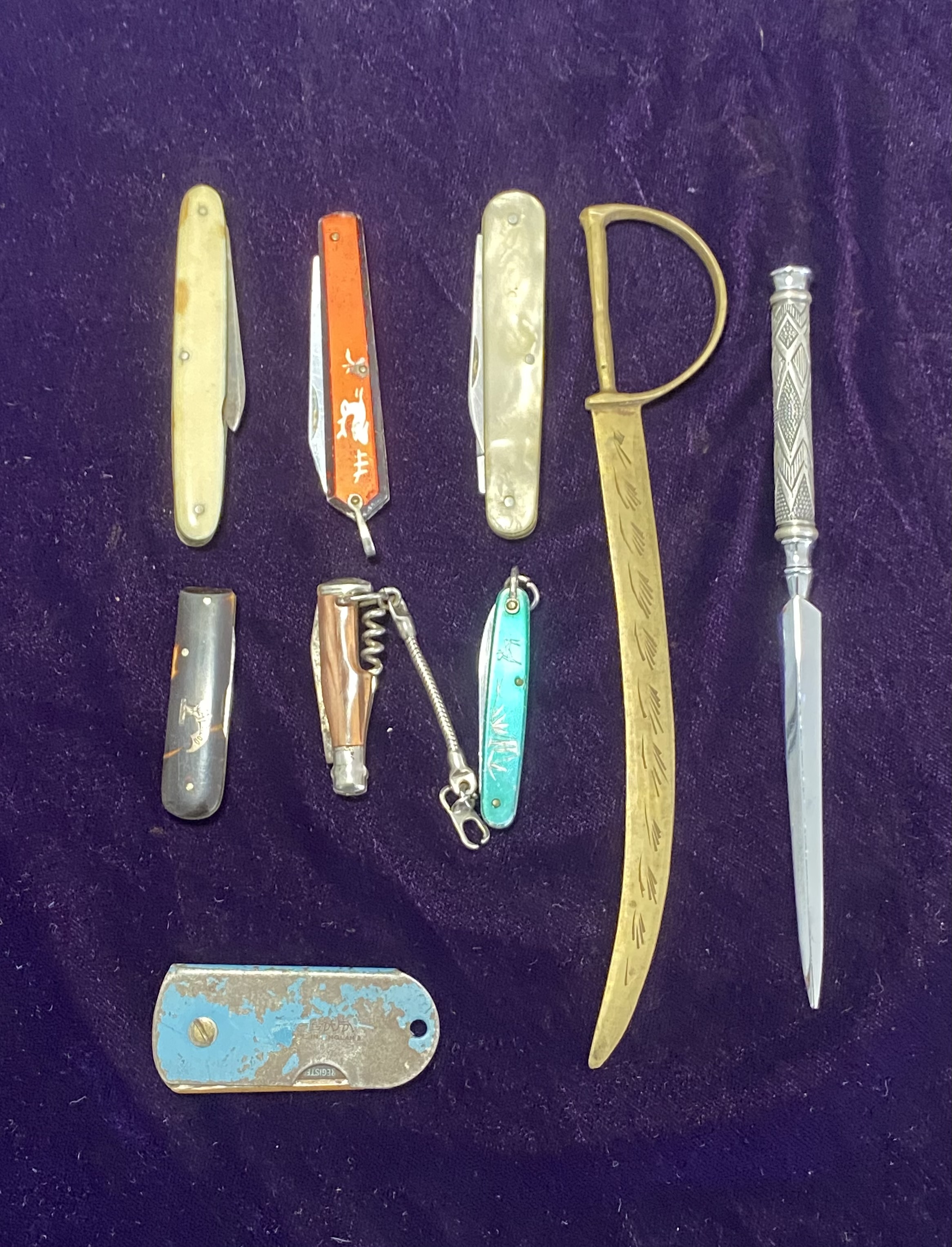 Lot 079: Collection of Vintage Pocket Knives and Letter Openers — Various Materials
