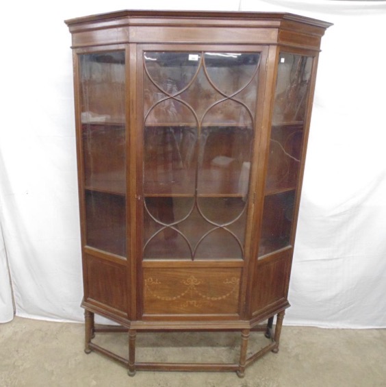 Lot 016: Edwardian Inlaid Mahogany Display Cabinet with Glazed Panels