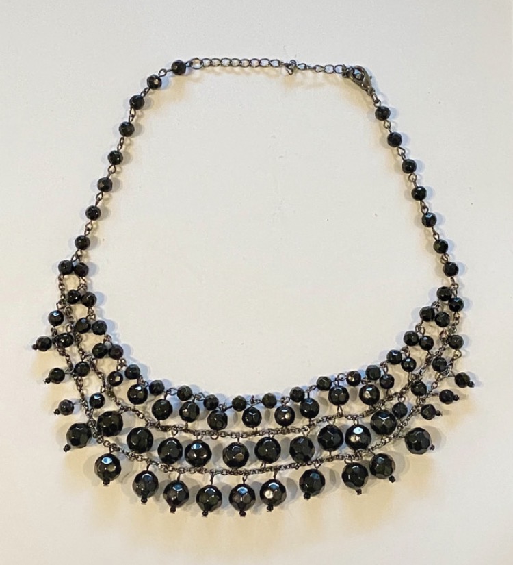 Lot 132: Elegant Multi-Strand Black Beaded Necklace — Statement Jewellery
