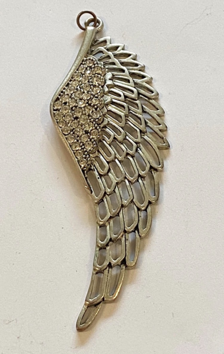 Lot 109: Extra Large Silver-Tone Angel Wing Pendant — Crystal Encrusted