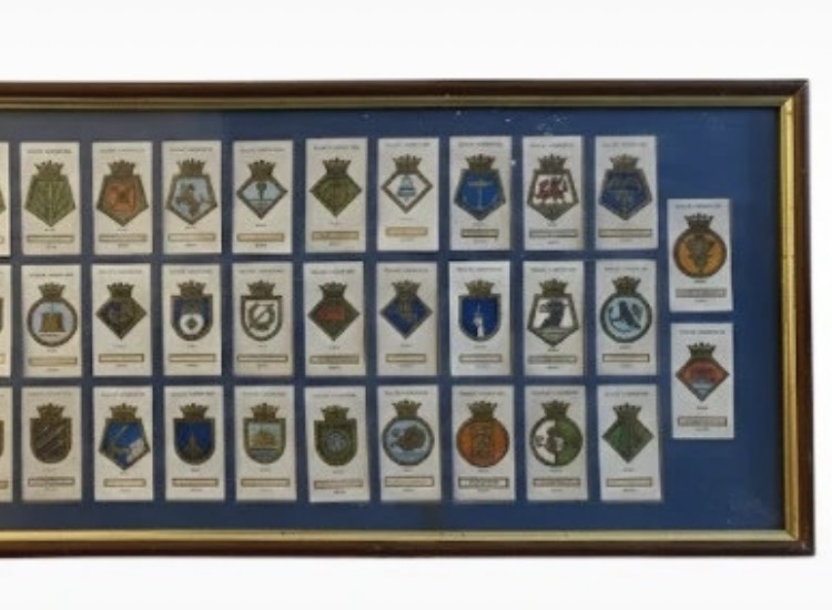 framed-1925-w-d-h-o-wills-cigarette-cards-ships-badges-full-set-147-4