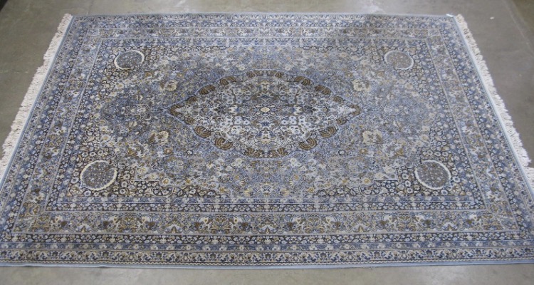 Lot 157: Large Super Keshan Blue Ground Rug — Floral & Foliate Design