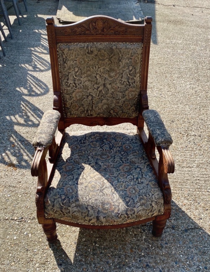 Lot 011: Late Victorian Jacobean Revival Oak Armchair