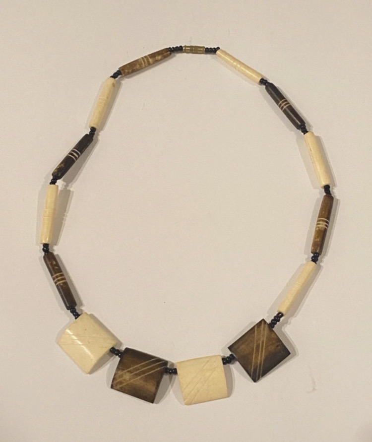Lot 123: Mid-Century Hand-Carved Bone & Horn Necklace — Boho Style