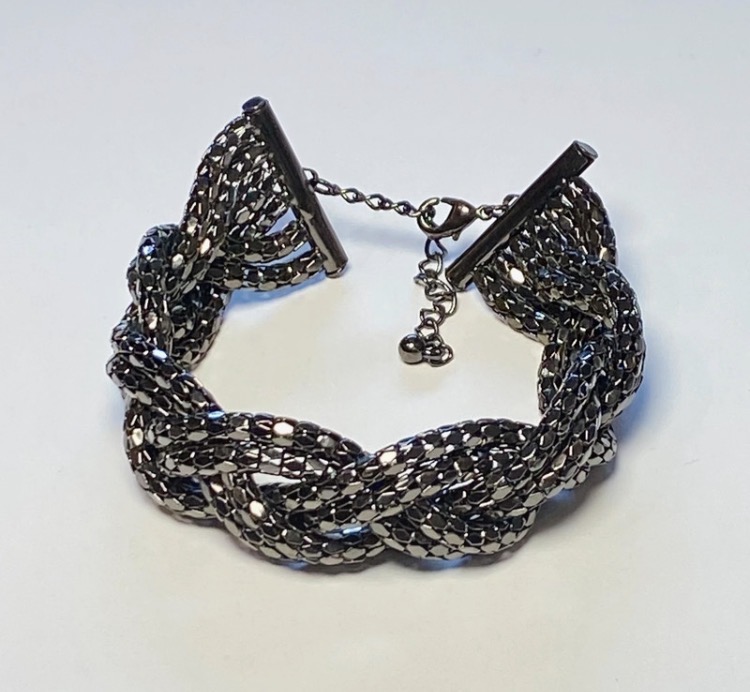 Lot 107: Modernist Gunmetal Multi-Strand Popcorn Mesh Bracelet