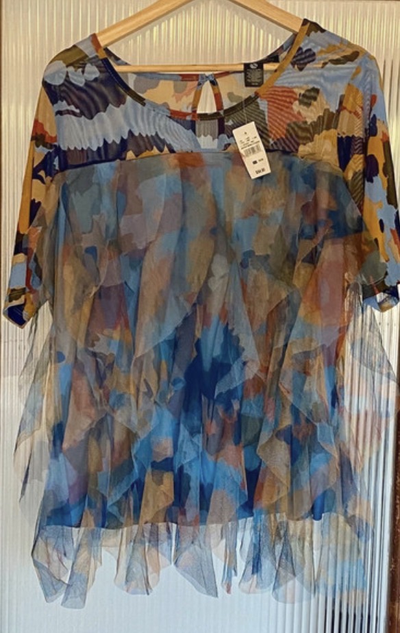 Lot 178: New Ashley Stewart Abstract Mesh Ruffle Top - Plus Size UK 22/24