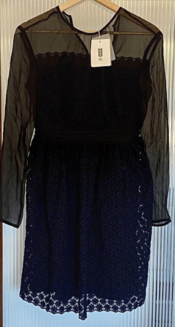 Lot 179: NWT Orla Kiely Navy Daisy Lace Dress — UK 8, Silk Yoke