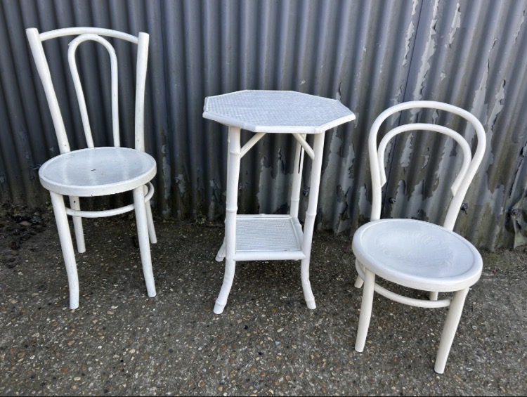 Lot 153: Painted Bentwood Table and Two Chairs Set