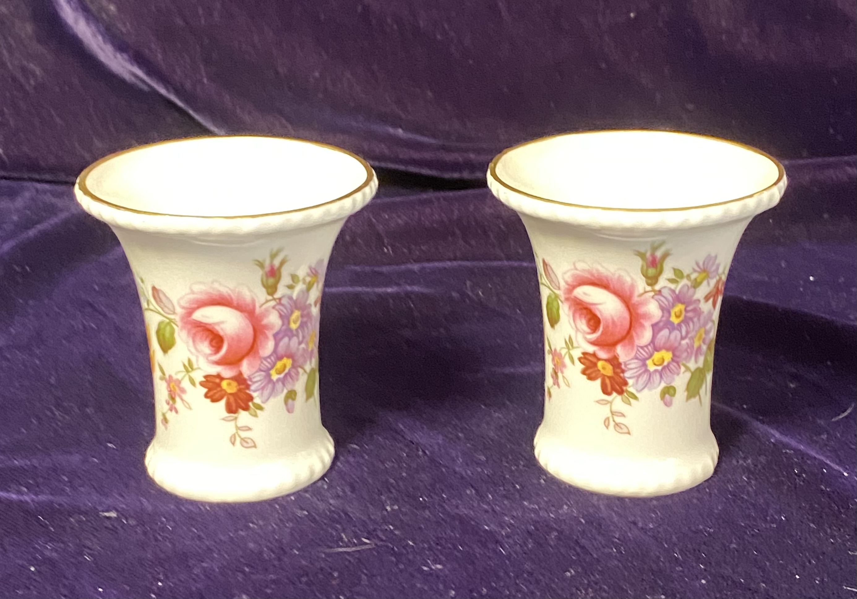 Lot 060: Pair of 1982 Royal Crown Derby Porcelain Vases — Derby Posies Pattern