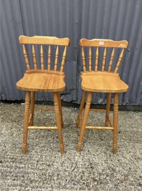 Lot 026: Pair of Pine Bar Stools with Spindle Back