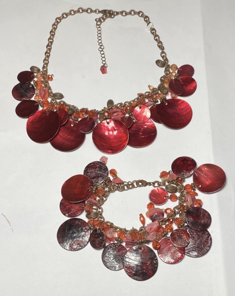 Lot 101: Red Capiz Shell Necklace & Bracelet Set — Boho Y2K Style