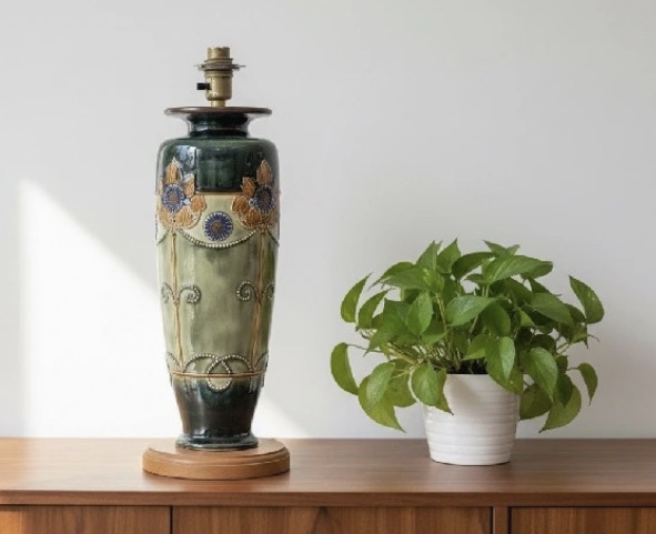Lot 009: Royal Doulton Lambeth Art Nouveau Vase Lamp