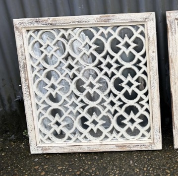Lot 154: Rustic White Painted Lattice Mirror