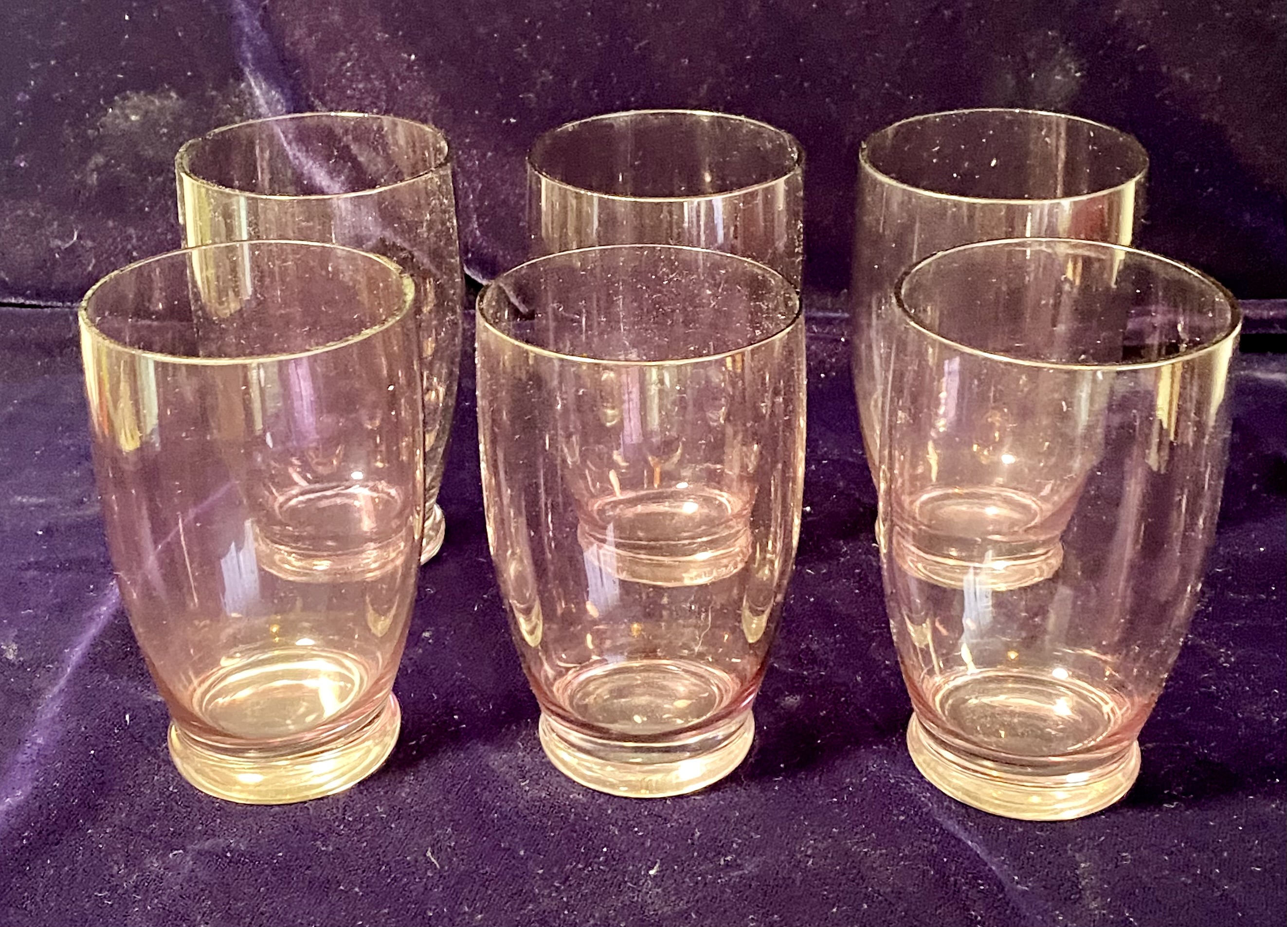 Lot 055: Set of Six Circa 1930s–1950s Pink Depression Glass Tumblers