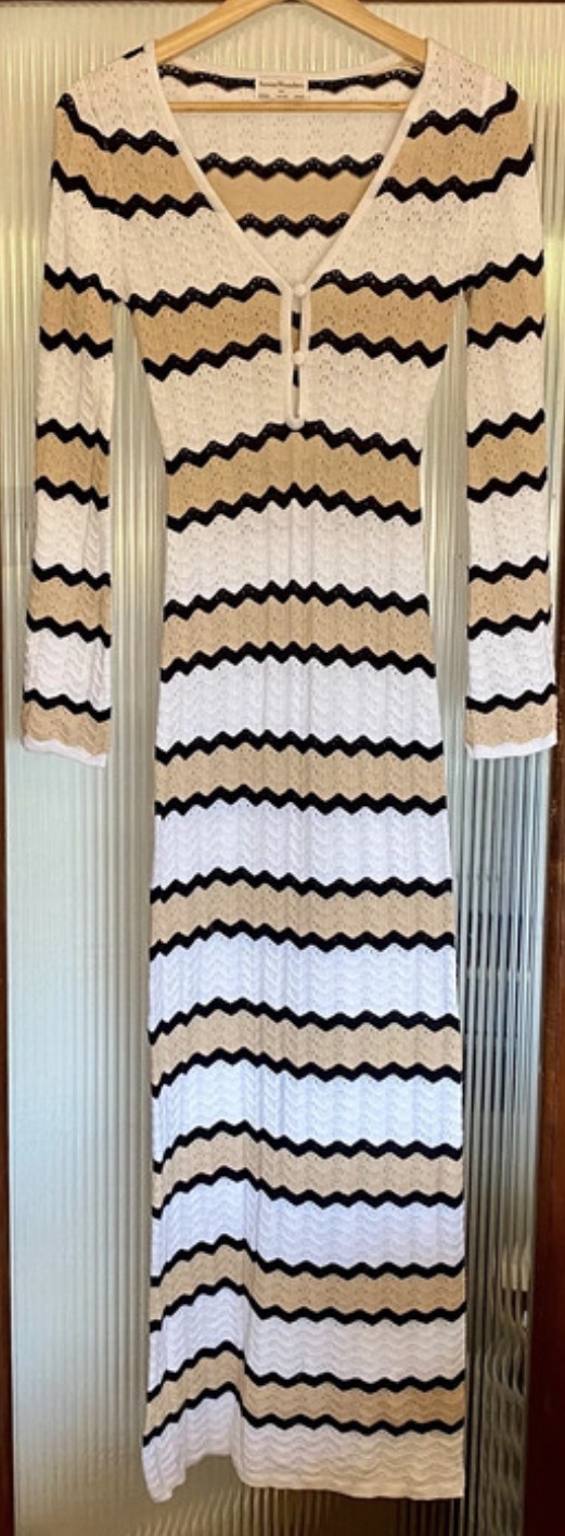 Lot 173: Seven Wonders Sofia Knit Maxi Dress — Chevron Zig Zag Pattern, Size UK 6