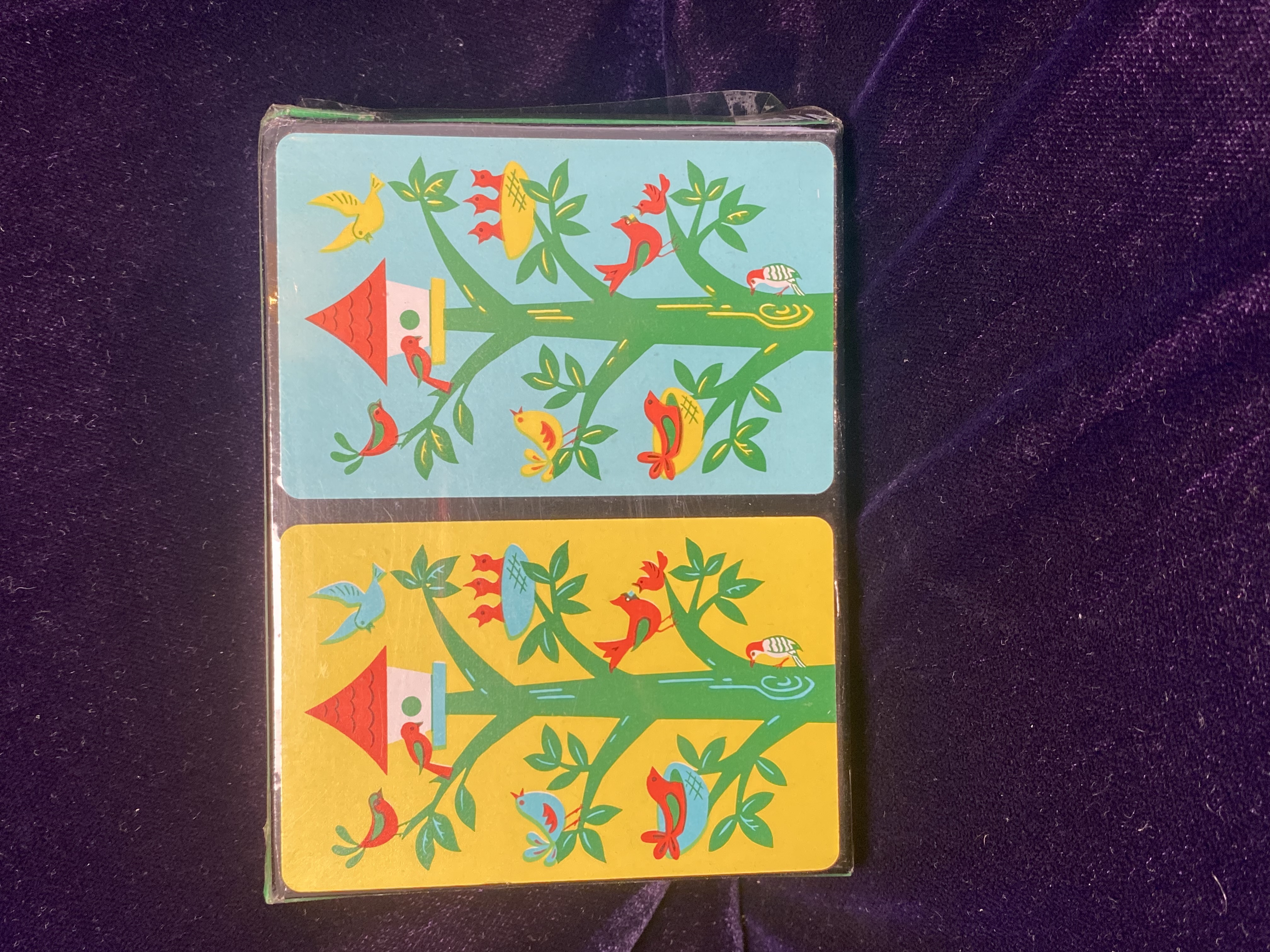 Lot 071: Twin Deck 1960s–70s USPC Playing Cards — Birdhouse Artwork, Sealed