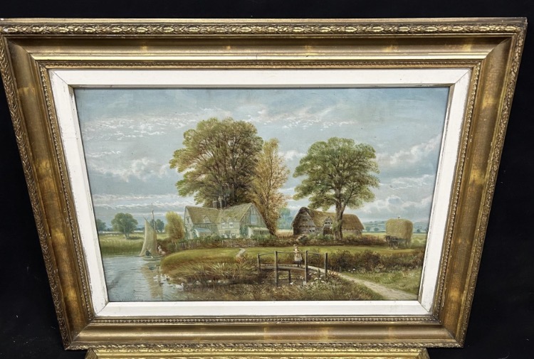 Lot 167: Victorian Oil Painting — Country Scene Signed E. Priestley
