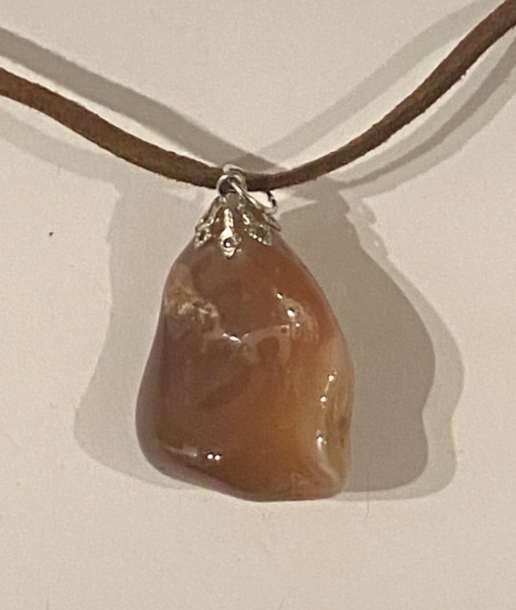 Lot 119: Vintage Boho Carnelian Stone Necklace — Suede/Leather Cord