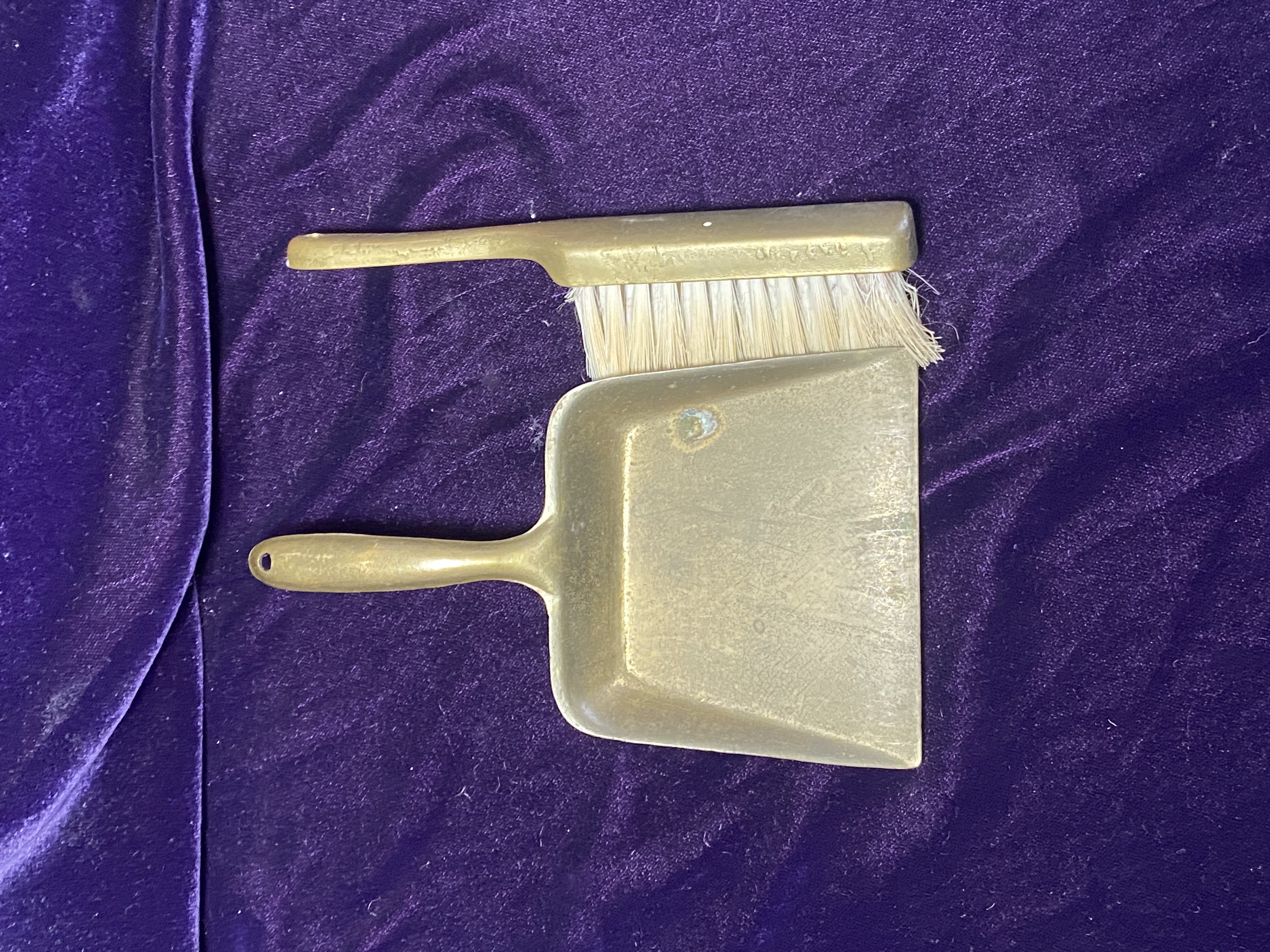 Lot 075: Vintage Brass Miniature Dustpan and Brush Set