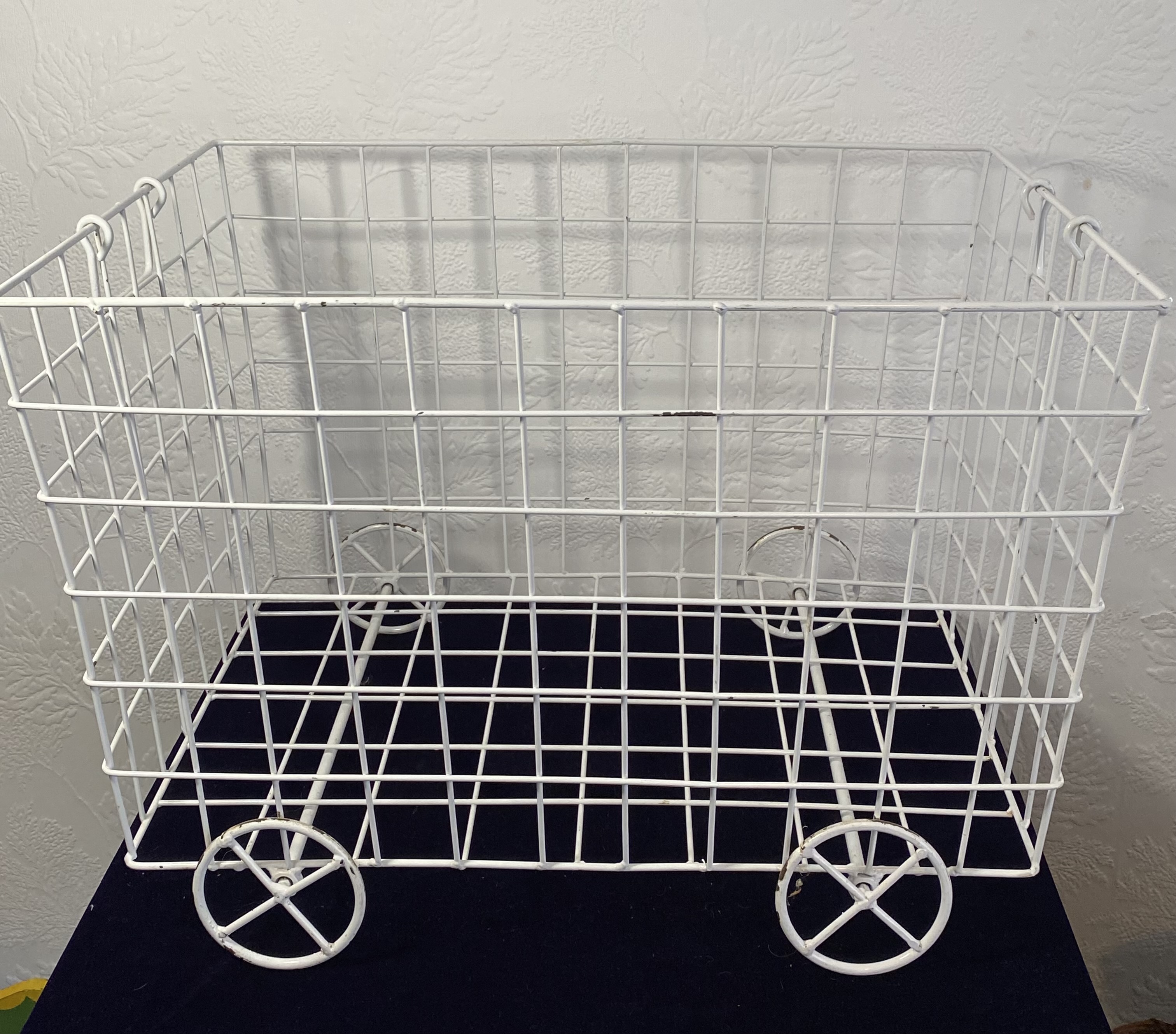 Lot 090: Vintage IKEA White Metal Wire Basket on Wheels