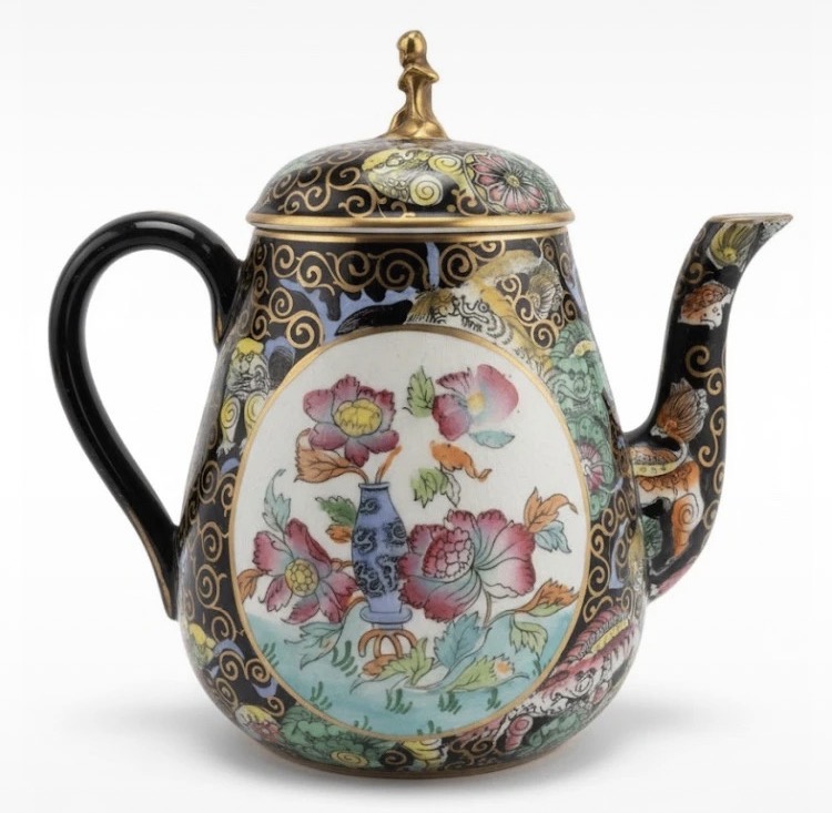 Lot 041: Vintage Sadler Black & Gold Swirl Teapot