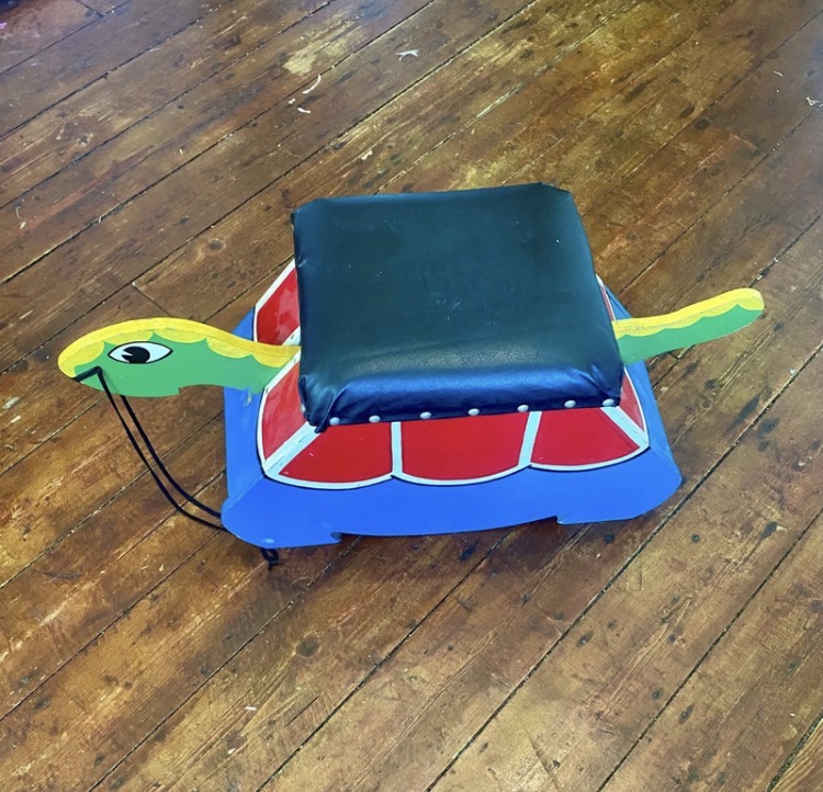 Lot 001: Vintage Wooden Turtle Pull Toy & Nursery Stool
